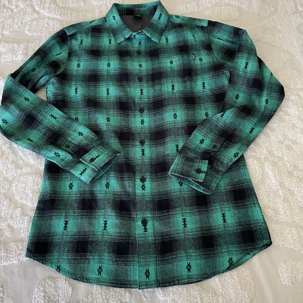 Neff Flannel Kelly Green Black Check Long Sleeve Skater Plaid Punk Size Medium